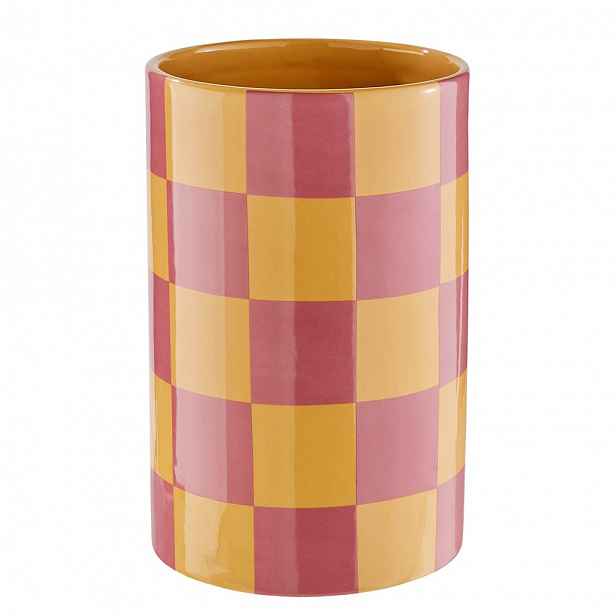 Butlers CHECKER Váza 22 cm - žlutá/růžová