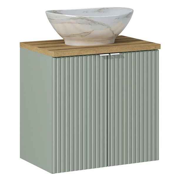 Comad Závěsná skříňka Line Reed Green s deskou a umyvadlem 60 cm zelená/dub evoke