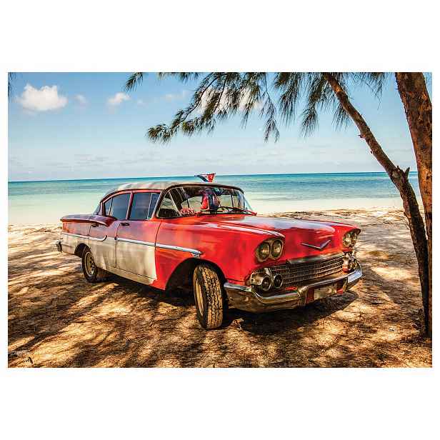 Vliesová fototapeta Retro Taxi na pláži Oceán a Palmy 416x290 lepidlo
