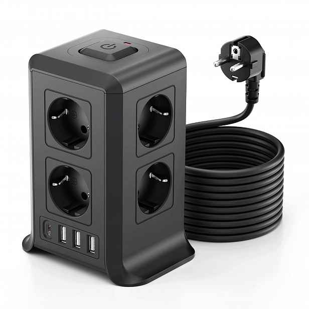 Zásuvková Lišta 8 zásuvek 4 porty Usb-a Usb-c Přepěťová ochrana 3M Věž