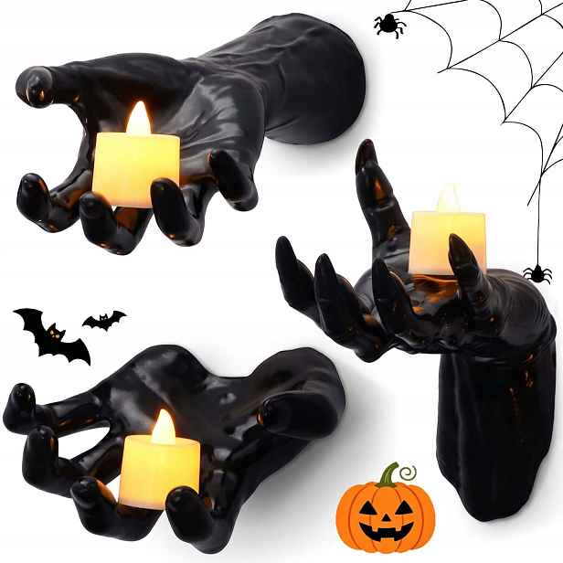 3 X Realistická Gotická Halloweenská Nástěnná Dekorace S 3 Led Svíčkami