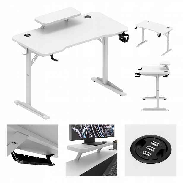 Herní stůl s nástavcem Mark Adler Bílý 3xUSB 2.0 Hub malý 115x60 cm