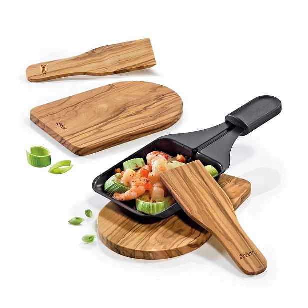 Podložky Spring a špachtle pro mini-pánev 4 el. Raclette olivové dřevo