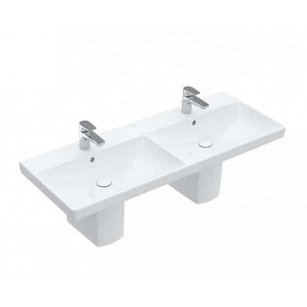 Villeroy & Boch Avento - Dvojumyvadlo nábytkové 120x47 cm, s přepadem, otvory pro baterie, CeramicPlus, Stone White 4A23CKRW