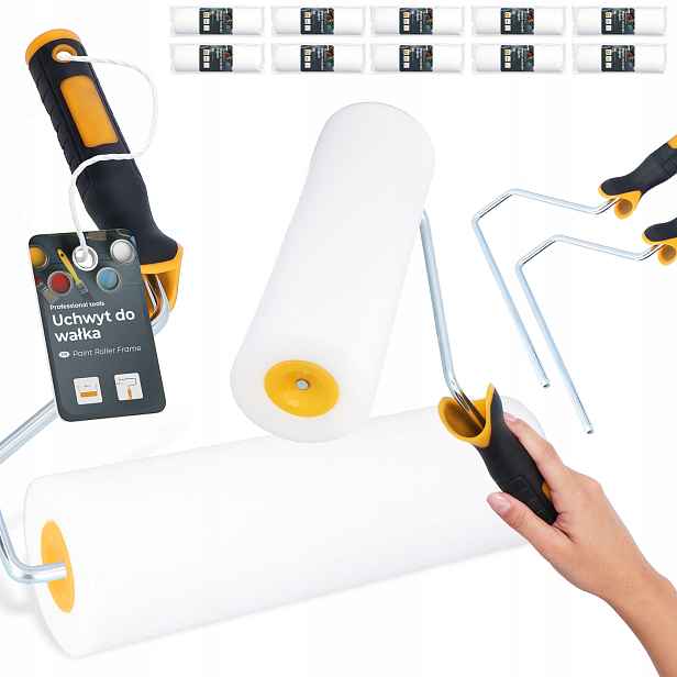 10x Malířský Váleček Pěnový Houbový 25 cm Malování Stropů Stěny 2x Držák