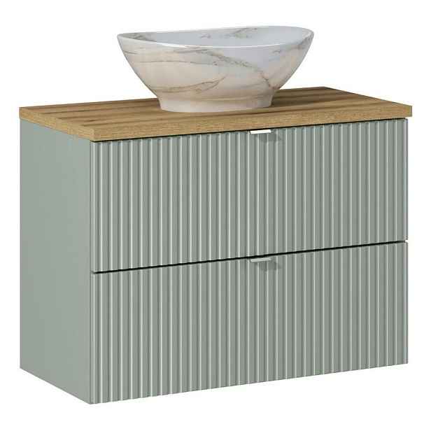 Comad Závěsná skříňka Line Reed s deskou a umyvadlem 80 cm zelená