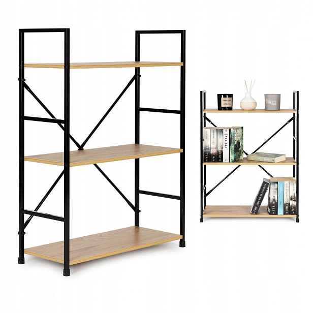 Dřevěný regál kovový rám široký Loft 3 police ModernHome ModernHome