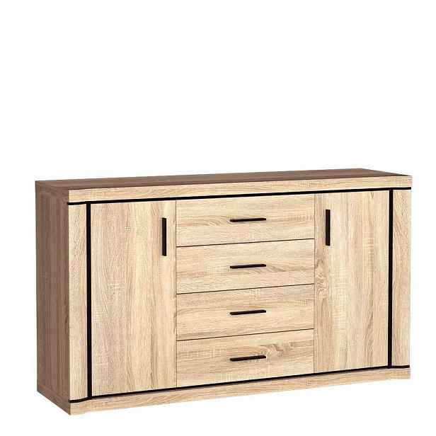 MASSENO KOMODA MALAGA, 157/91/45 cm se 4 zásuvkami a 2 dvířky, dub Sonoma