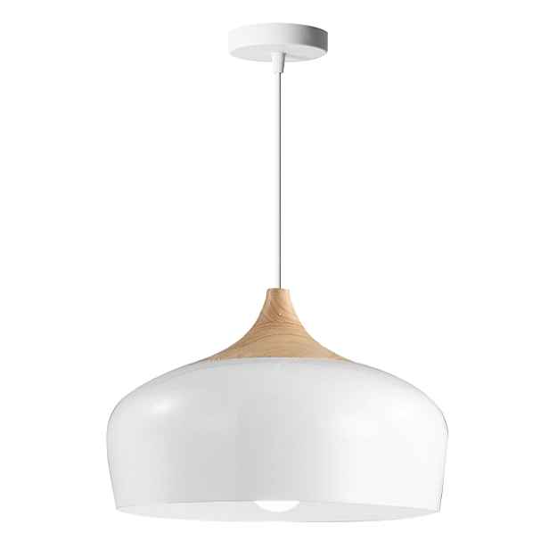 Moderní Závěsná Lampa Bari Dřevo Velká Bílá Do Kuchyně Nad Stůl