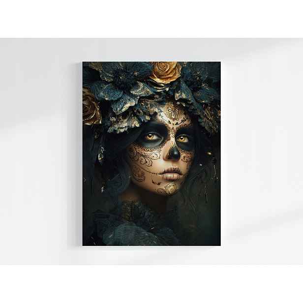 Obraz Na Plátně Canvas Dia De Los Muertos Catrina Zlaté Růže Art 60x80