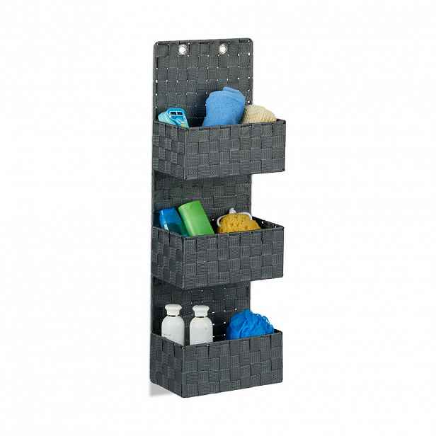 Relaxdays ORGANIZÉR Šedý závěsný látkový 3 koše 75 cm
