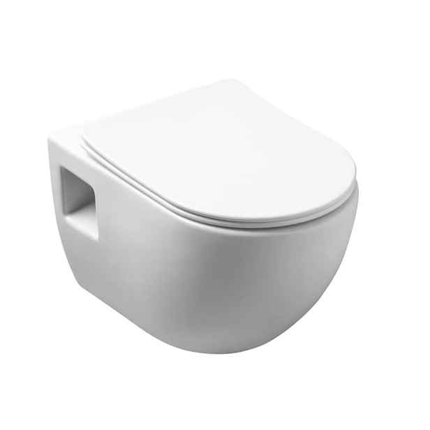 SARM RIMLESS; wc mísa s viditelným zavěšením 36 x 51 cm; bezokruhové splachování; včetně sedátka; bílá