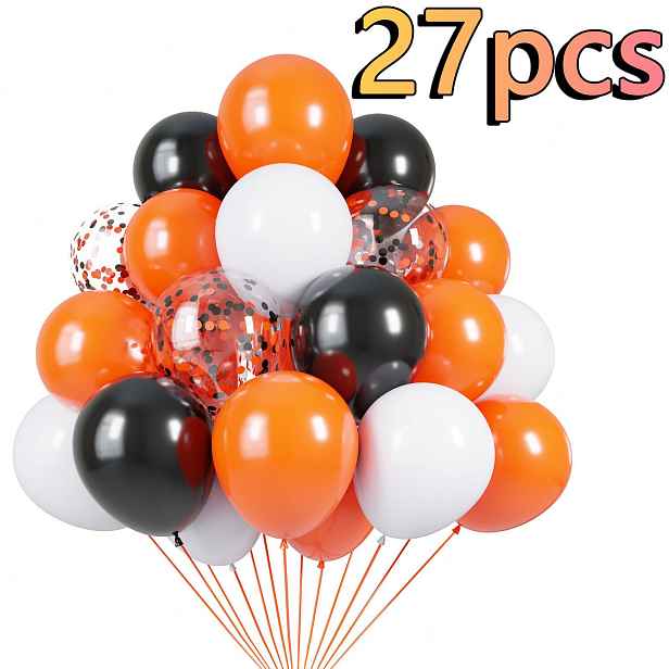 TEMU 27ks Halloweenské dekorace z oranžových, černých a bílých balónků, 12/10 palcové černé, bílé a oranžové latexové balónky, pro oslavu,