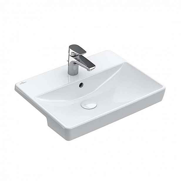 Villeroy & Boch Avento - Polozápustné umyvadlo 55x44 cm, s přepadem, otvor pro baterii, CeramicPlus, Stone White 4A0655RW