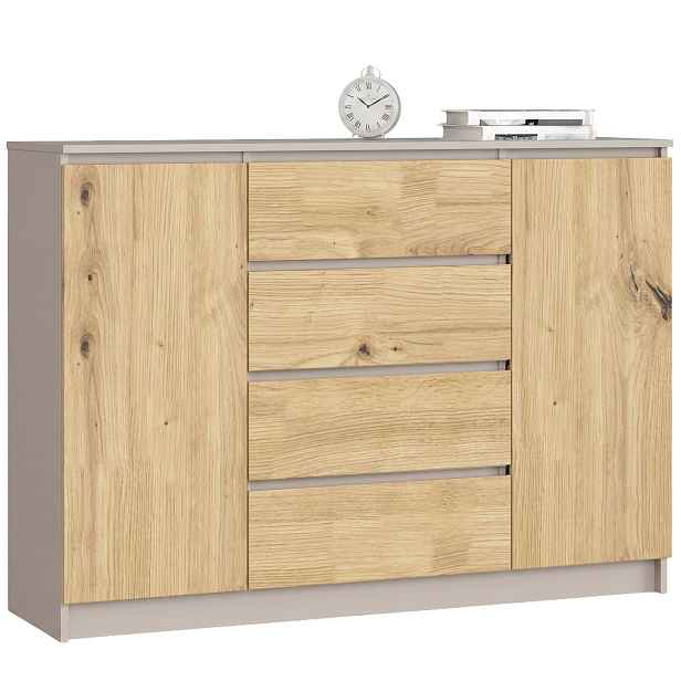 Ak furniture Komoda CLP K140 2D 4SZ 138 cm kašmír/dub Artisan