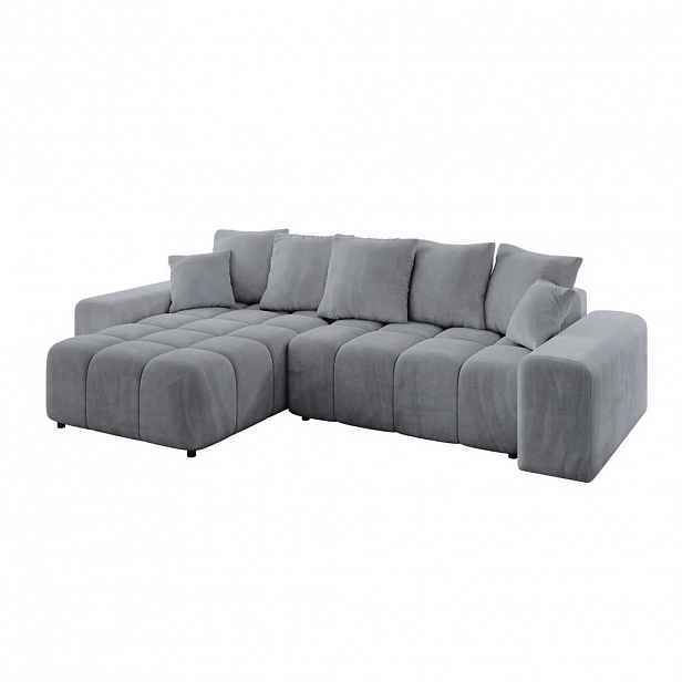 ALTDECOR ROHOVÁ SEDACÍ SOUPRAVA s otomanem vlevo ENIL-L 297x189x68 světle šedý velur
