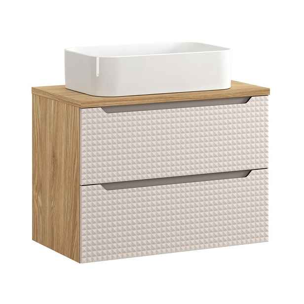 Comad Závěsná skříňka Luxor Beige Kati s deskou a umyvadlem 80 cm béžová/dub olejovaný
