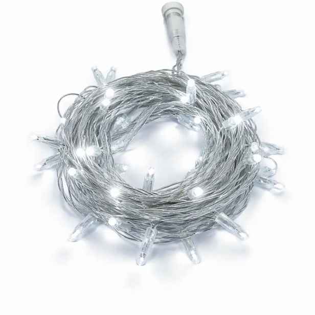 LED tekoucí světlo, 4 m, ledově bílá, 64 diod, čirý kabel, IP44, 24V