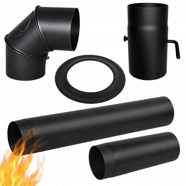 Připojovací Sada Pro Krbová Kamna Fi 130 mm Trubky Koleno Sklo Rozeta