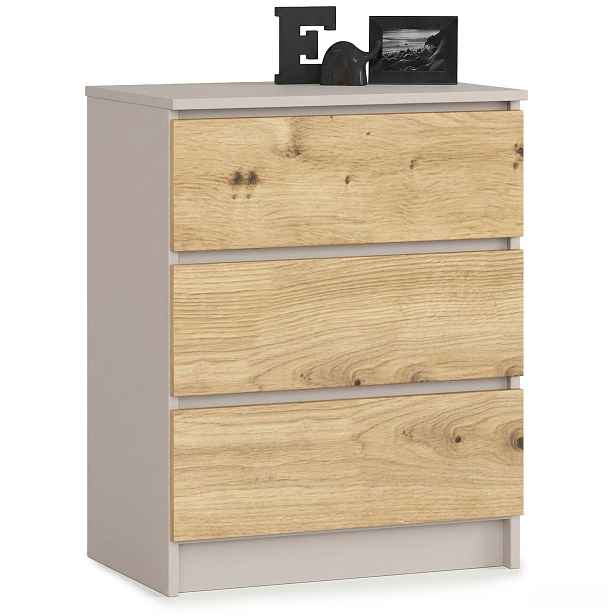 Ak furniture Komoda CLP K60 3SZ 60 cm kašmír/dub Artisan