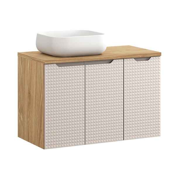 Comad Závěsná skříňka Luxor Beige s deskou a umyvadlem 90 cm béžová/dub olejovaný