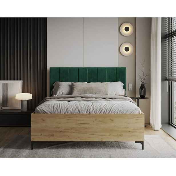 FDM Postel Sierra se zvedacím roštem Trinity lahvově zelená/dub craft, velikost 140x200