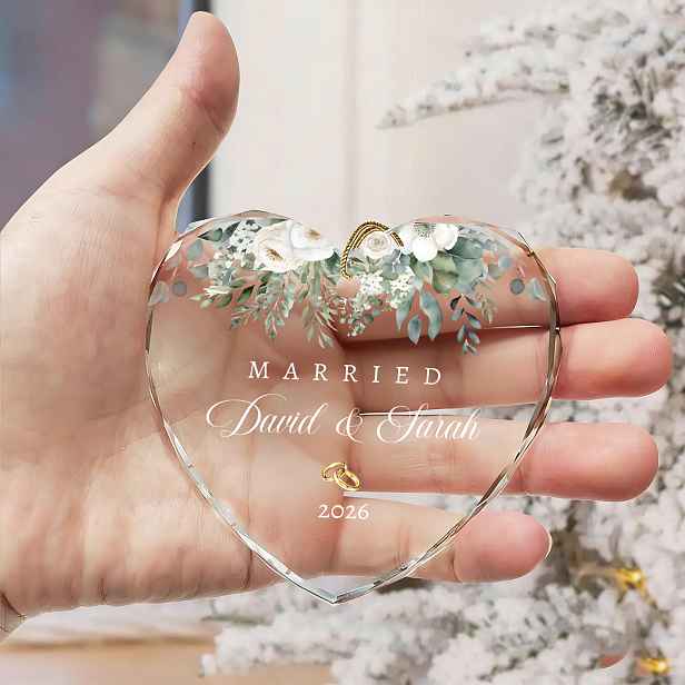 TEMU 1 ks Personalizovaný květinový svatební ornament ve tvaru kulatosti a srdce, dárek pro ks na míru, svatební památka, dárek k výročí, dárek na