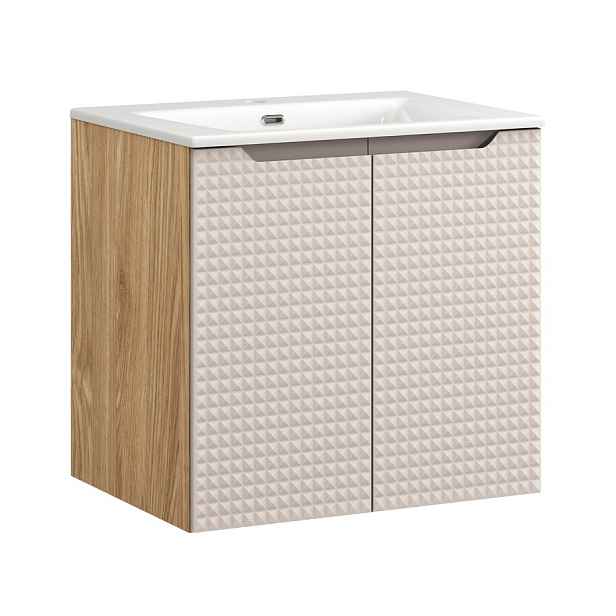 Comad Závěsná skříňka Luxor Beige Sky II se zápustným umyvadlem 60 cm béžová/dub olejovaný