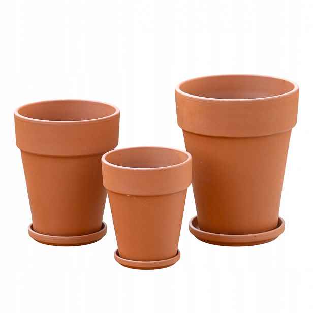 Hliněné květináče Terakota XL – sada 3 květináčů – 11 cm, 14 cm a 17 cm