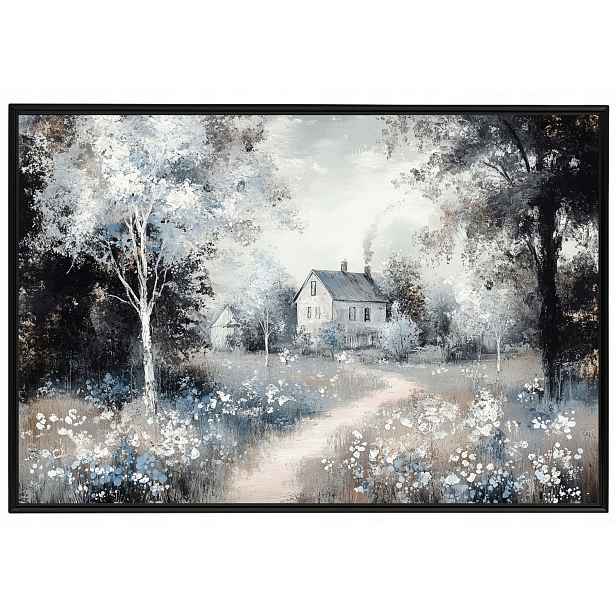 Plakát Rámeček Hliníkový Venkovský Dům Louka Zahrada Cottage Vintage 60x40