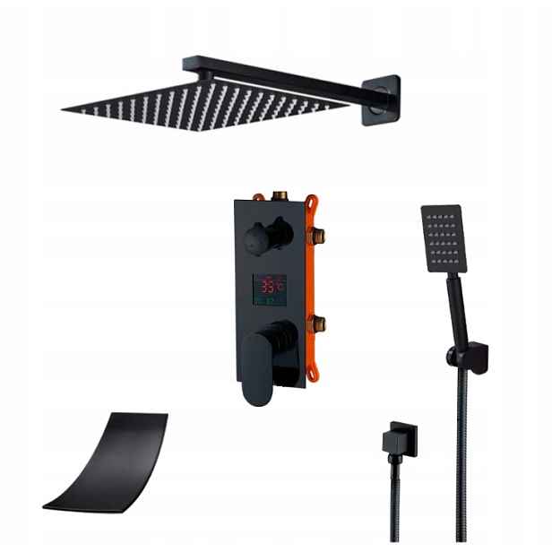 Podomítkový Set Vodopádový Displej Černý Mat 20 CM