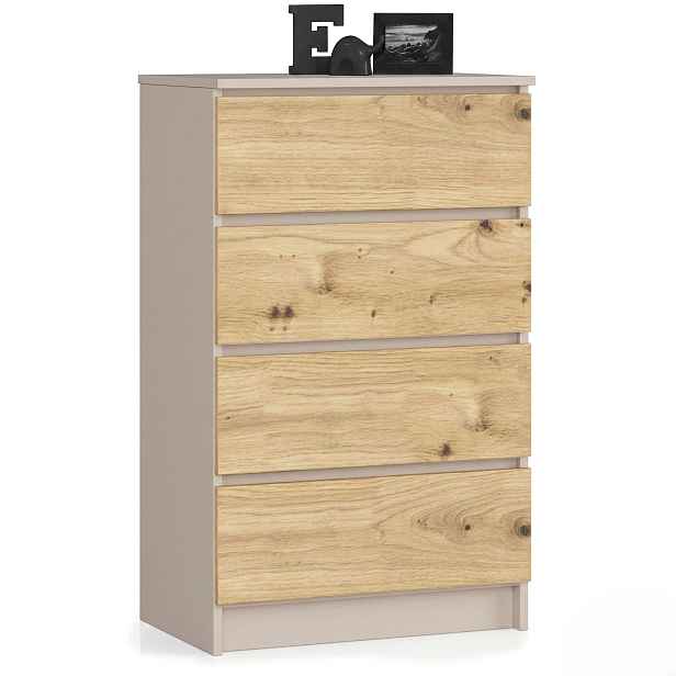 Ak furniture Komoda CLP K60 4SZ 60 cm kašmír/dub Artisan