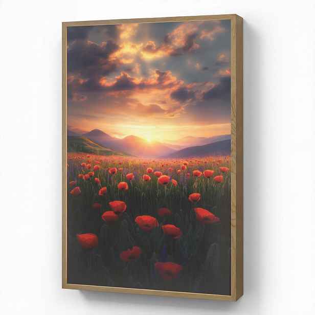 OnlyWow NÁSTĚNNÁ LAMPA S AKUMULÁTOREM Krajina - Západ slunce - Květinové pole 70x100 cm