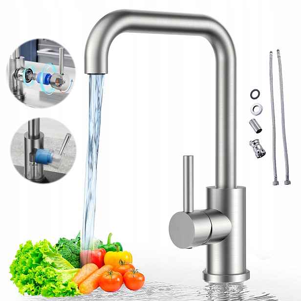 Vysoký Kuchyňský Kohout 29.5 CM 304 Nerezová Ocel Otočný O 360° Do Dřezu