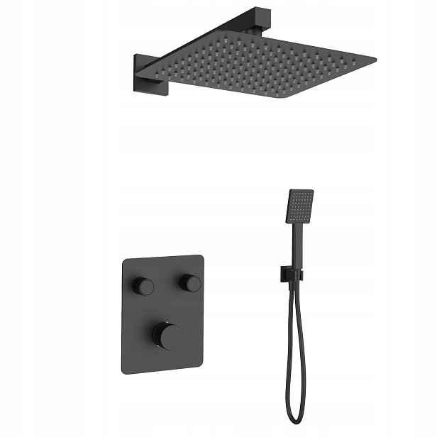 Sprchový Set Tryska Pod Omítku Černý Termostat Dešťová Sprcha 25 CM