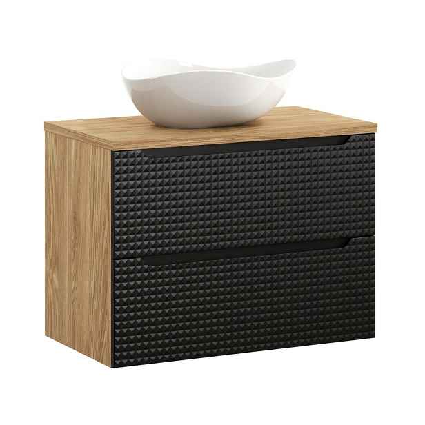 Comad Závěsná skříňka Luxor Black Cloud s deskou a umyvadlem 80 cm černá/dub olejovaný