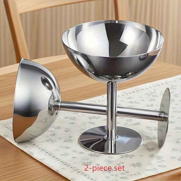 TEMU 2 ks Elegantní nerezové zmrzlinové poháry, dezertní misky, dezertní kelímky, vhodné pro pudink, mousse, ovocný salát, domácí, restaurační,
