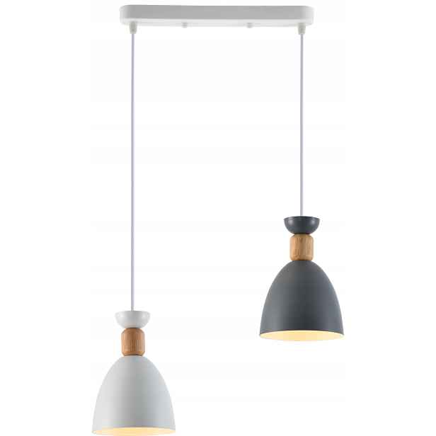 Vargo závěsná lampa bílo-šedá s dřevem 2xE27 2x60W