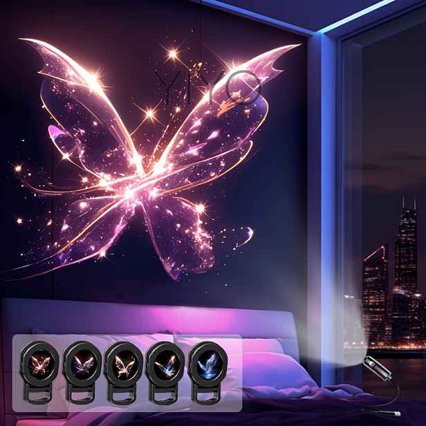 TEMU YIYOLICO USB- LED projekční lampa vhodná na stěny/strop/stolní desku, křišťálové motýlí světlo s paprskem, dekorativní nálada do ložnice,