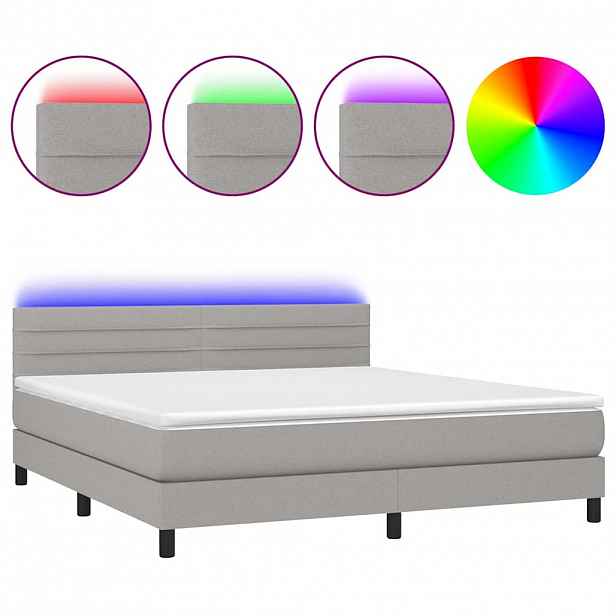 vidaXL Box spring postel s matrací a LED světle šedá 160x200 cm textil