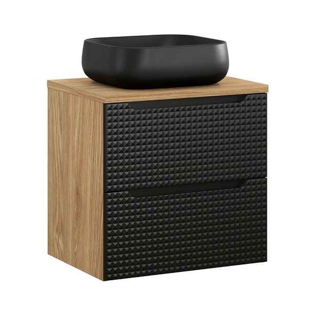 Comad Závěsná skříňka Luxor Black Nika s deskou a umyvadlem 60 cm černá/dub olejovaný