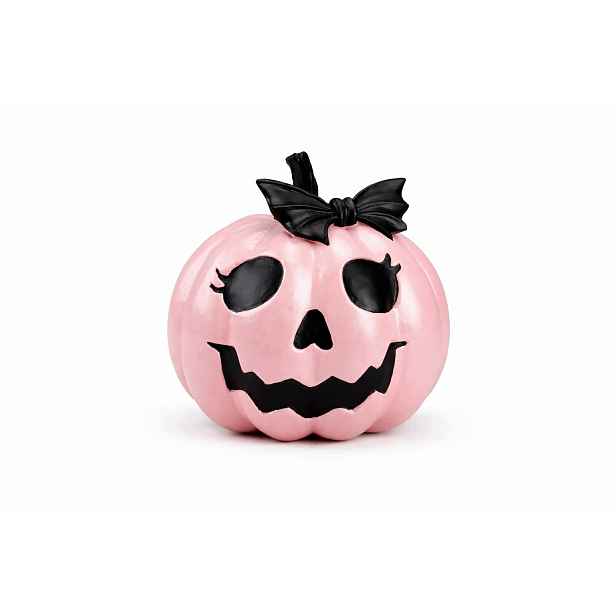Dýně keramická růžová s černou mašličkou Halloweenská dekorace 19,5 kód 2725