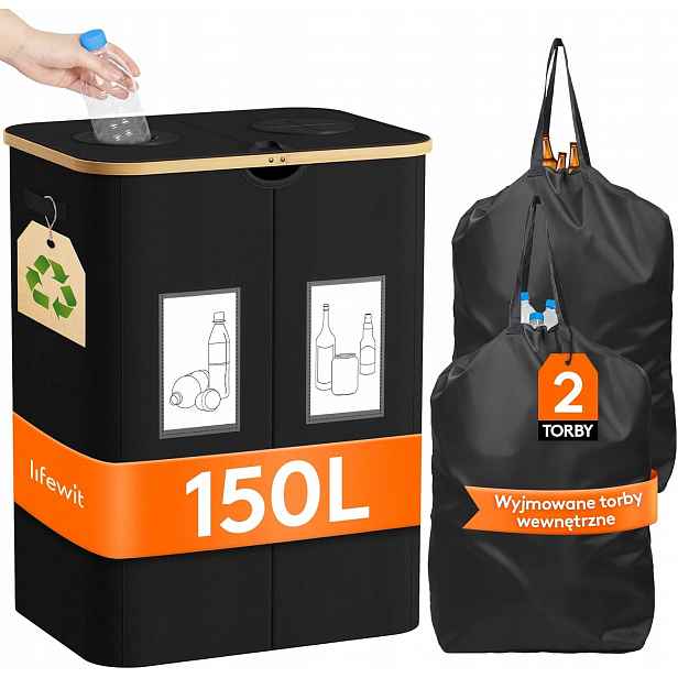 Lifewit nádoba na lahve s víkem 150 l, 2 komory, recyklovatelná