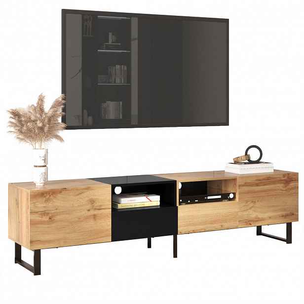 STILVORA TV STOLEK v černé barvě se zásuvkami do obýváku, 190×38×48 cm