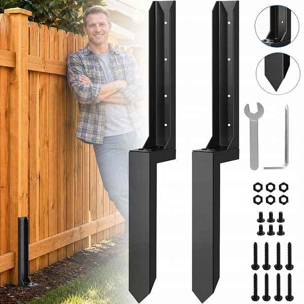 Základna Kotevního Sloupku Zapichovací 80CM 2KS Ocel Spodní Hrot S Vruty Černý