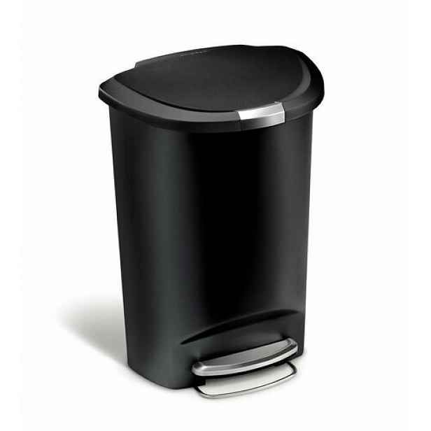 Pedálový odpadkový koš Simplehuman – 50 l, půlkulatý, plast, černý