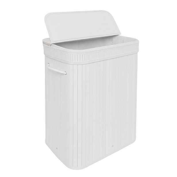 Relaxdays KOŠ NA PRÁDLO Bílý bambus s víkem 72 L