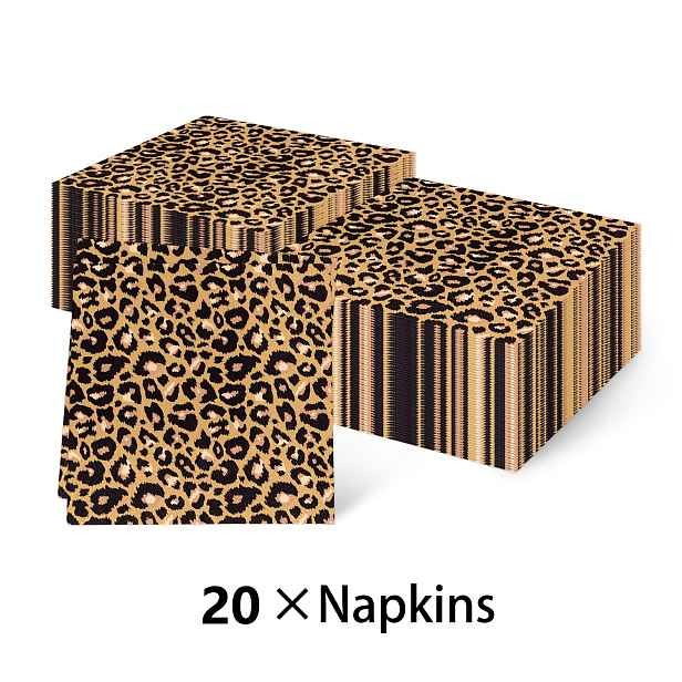 TEMU 100 ks/20 ks Leopardí potištěné ubrousky vhodné pro rozlučky se svobodou, večerní akce, narozeniny a - leopardí skvrny jednorázové papírové