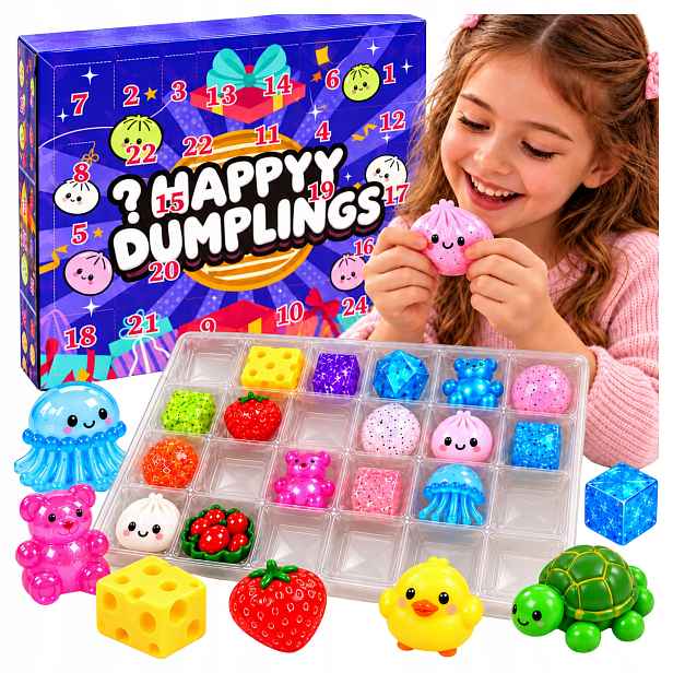 Adventní kalendář Squishy 24 Mačkací Hračky Antistresové vánoční hračky
