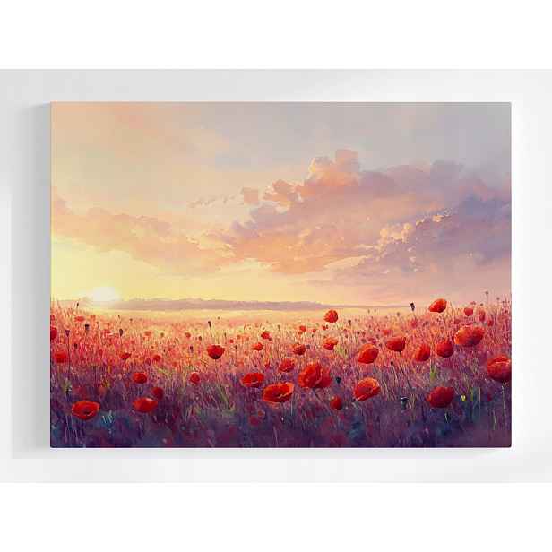 Plakát Akvarel Krajina Pole Louka Květiny Máky Slunce 100x75